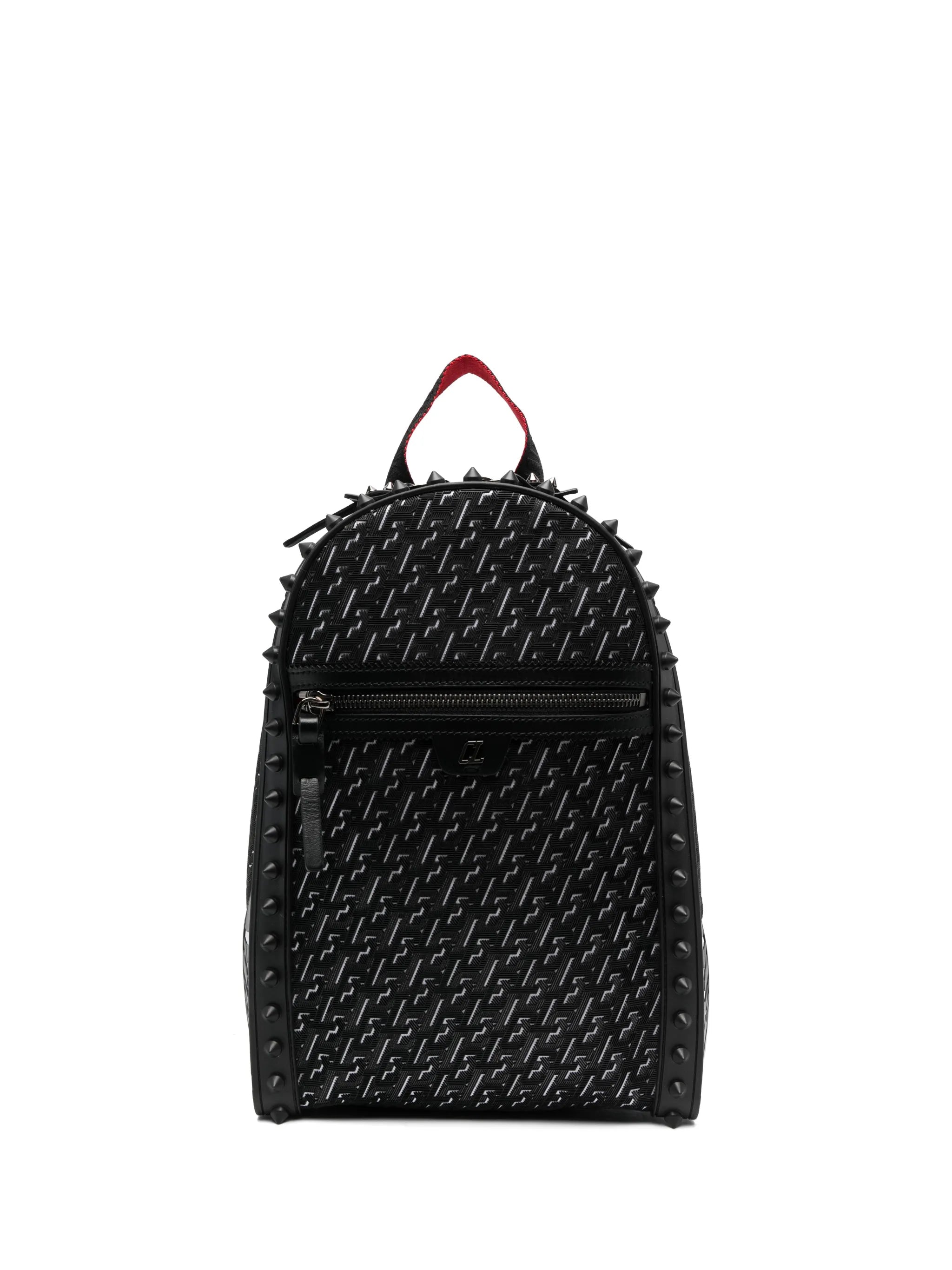 SPIKES EMBELLISHED LEATHER BACKPACK BLACK/RED