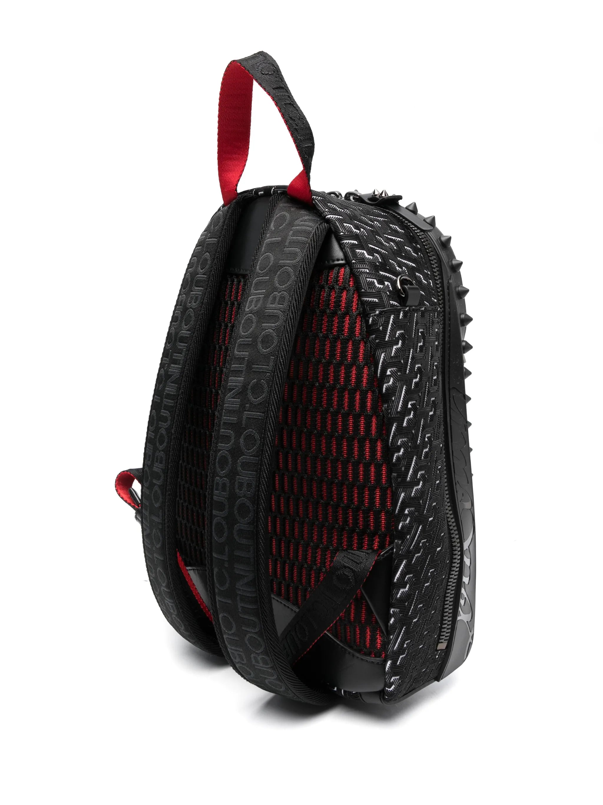 SPIKES EMBELLISHED LEATHER BACKPACK BLACK/RED