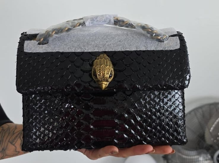 LEATHER MINI KENSINTONG SNAKE PRINT BLACK