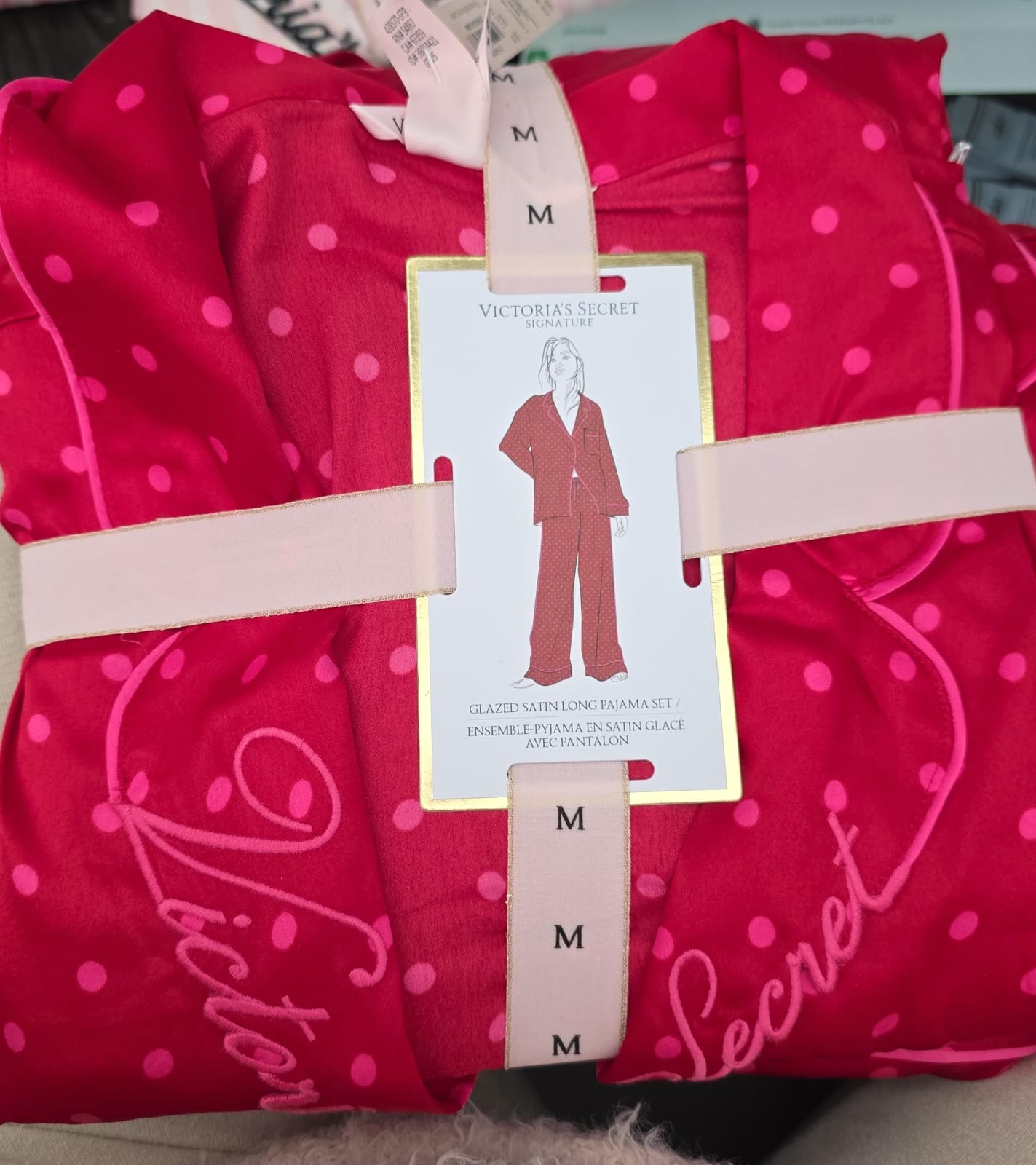 GRAZET SATIN LONG PIJAMA SET 7I15 RED/PINK