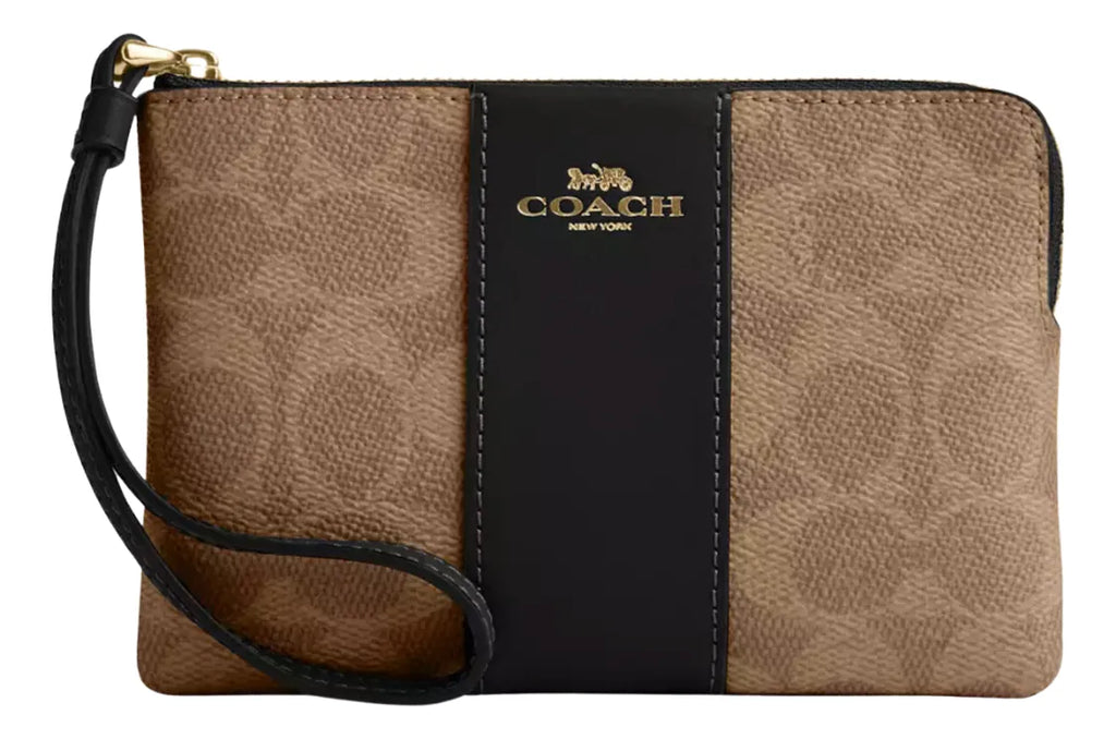 CORNER ZIPPER SIGNATURE LEATHER STRIPE IM/TAN/BLACK