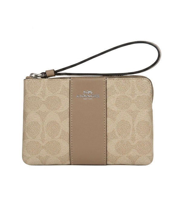 COACH - CORNER ZIPPER SIGNATURE LIGHT STRAP SV/SAND/TAUPE