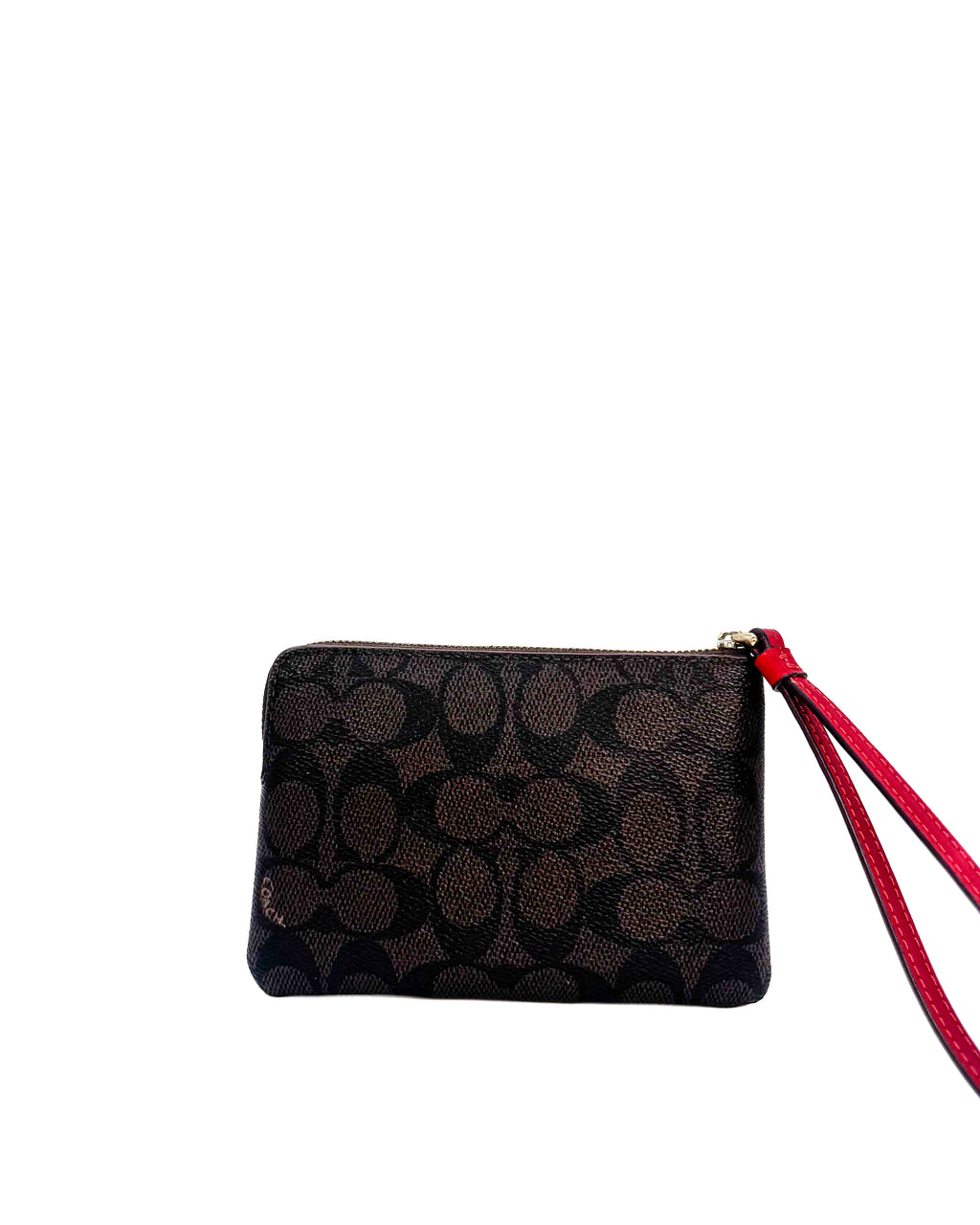 COACH - CORNER ZIPPER SIGNATURE LEATHER STRIPE IM/WALNUT/BOLD RED