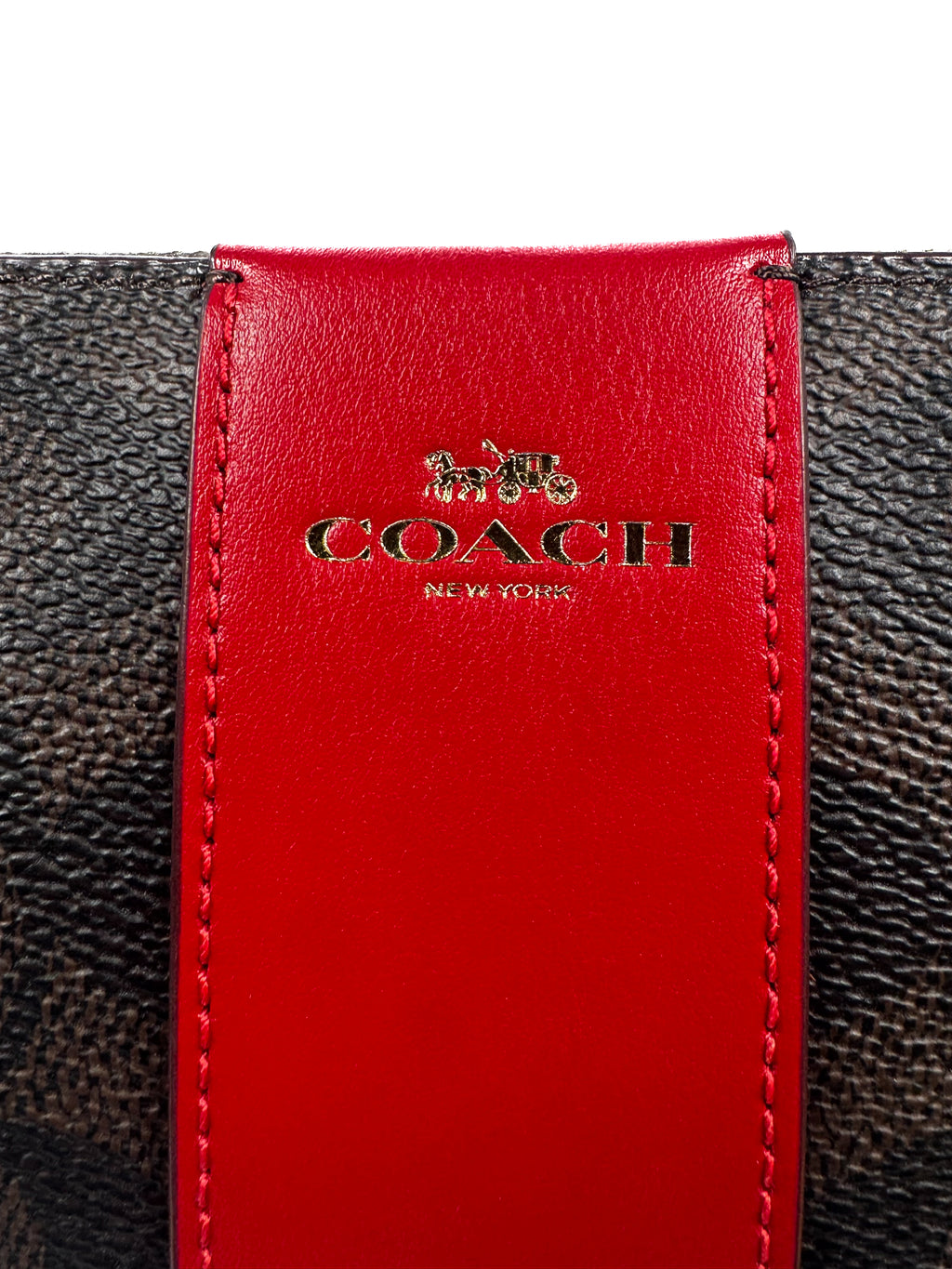 COACH - CORNER ZIPPER SIGNATURE LEATHER STRIPE IM/WALNUT/BOLD RED