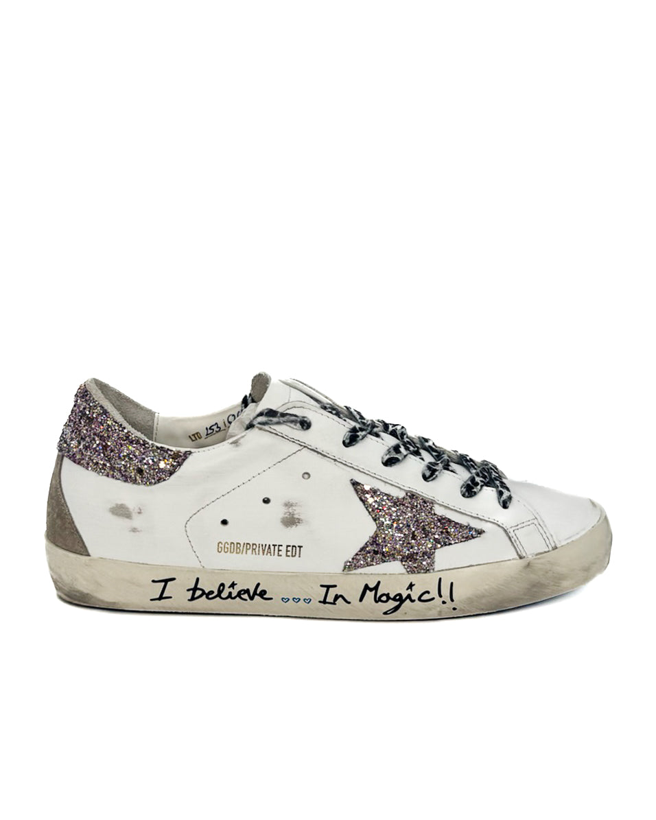 GOLDEN GOOSE - SUPER STAR CLASSIC WITH LIST WHITE/PINK MULTICOLOR/ TAUPE