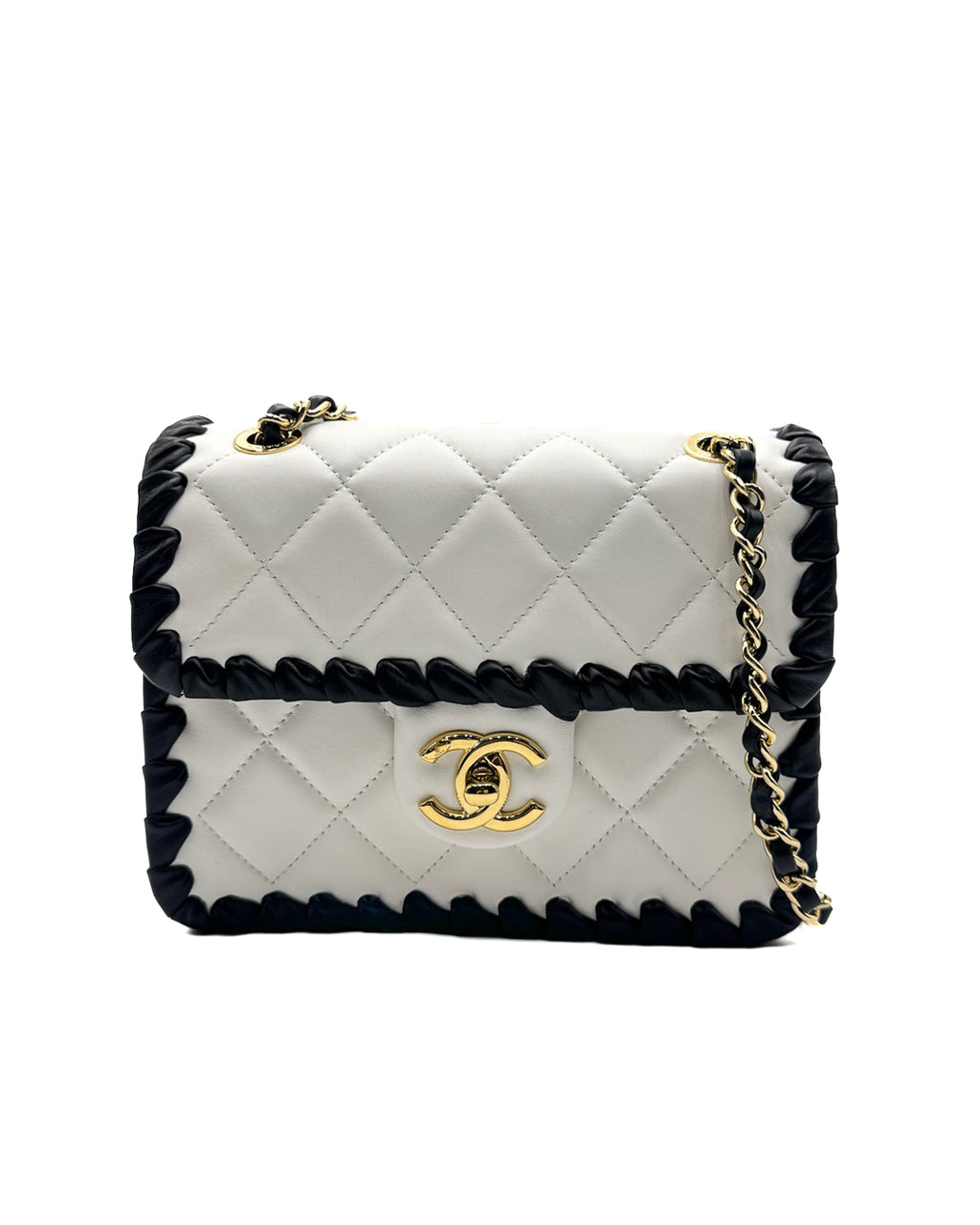CHANEL - MINI FLAP BAG WHITE/BLACK