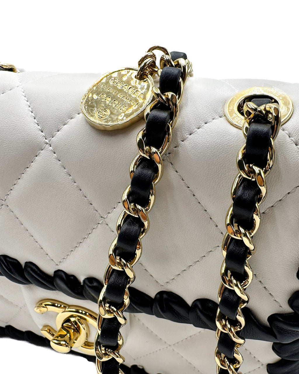 CHANEL - MINI FLAP BAG WHITE/BLACK