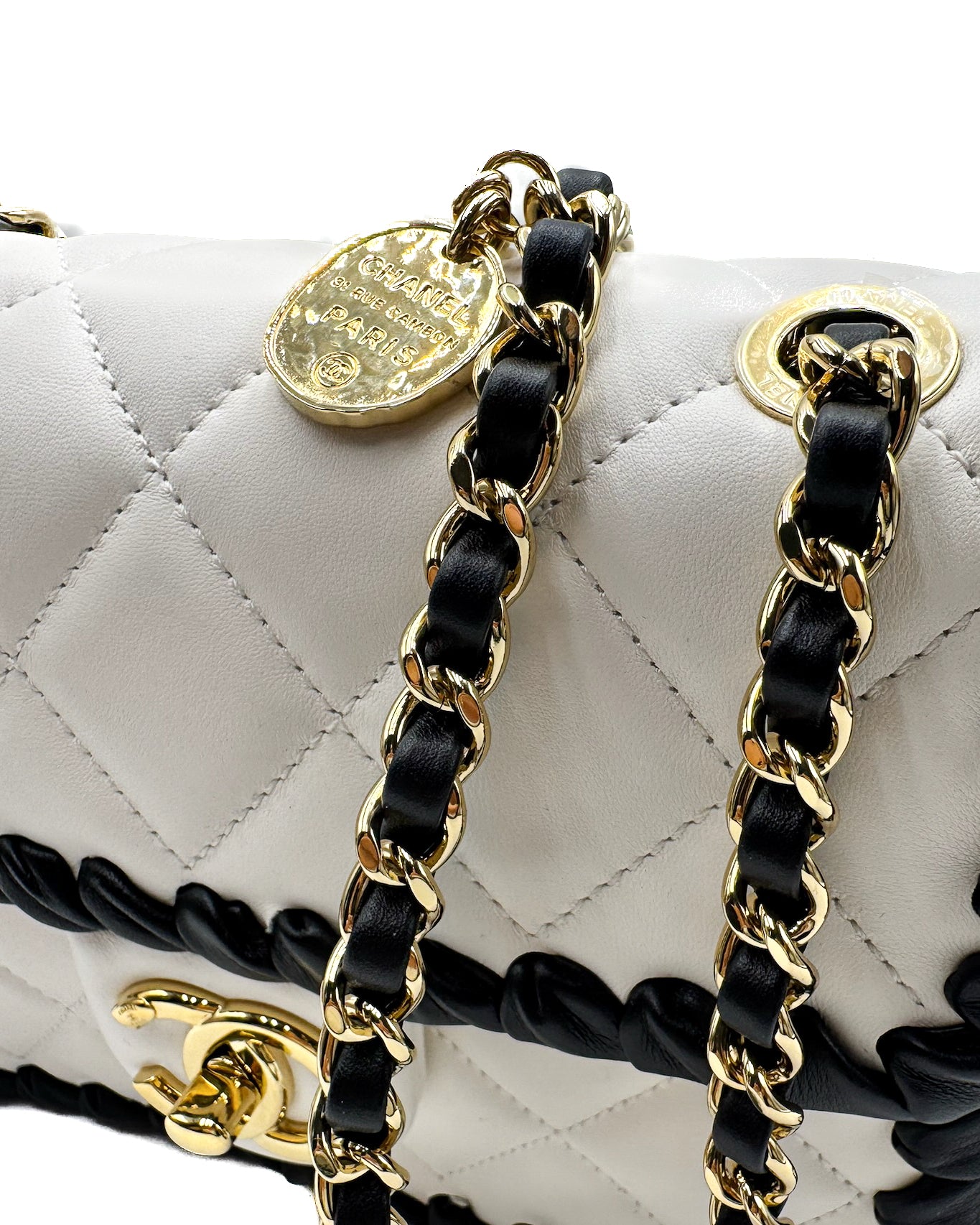 CHANEL - MINI FLAP BAG WHITE/BLACK