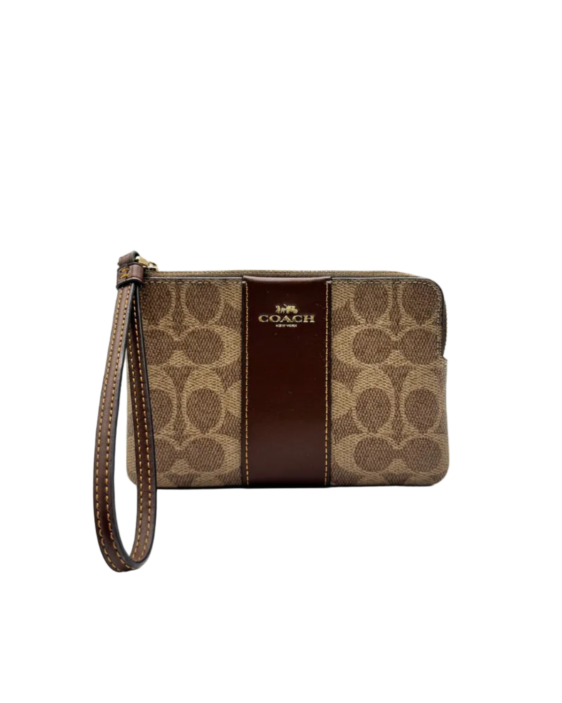 COACH - CRN ZIP SIG LTH STRP TAN/BROWN