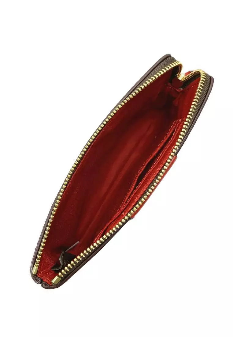 CORNER ZIPPER SIGNATURE LEATHER STRIPE IM/WALNUT/BOLD RED