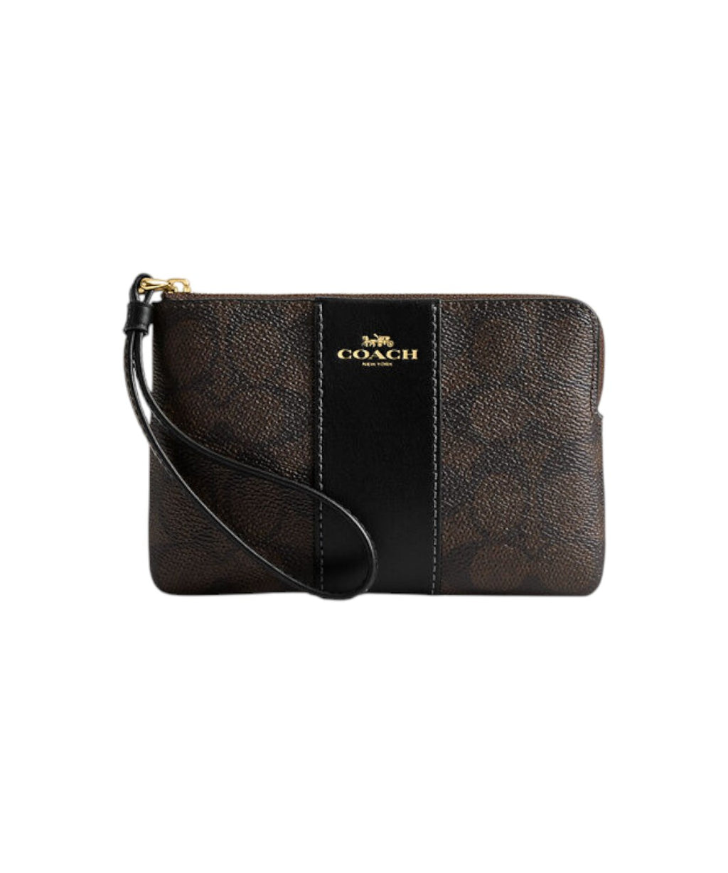 CORNER ZIPPER SIGNATURE LEATHER STRIPE IM/WALNUT/BLACK