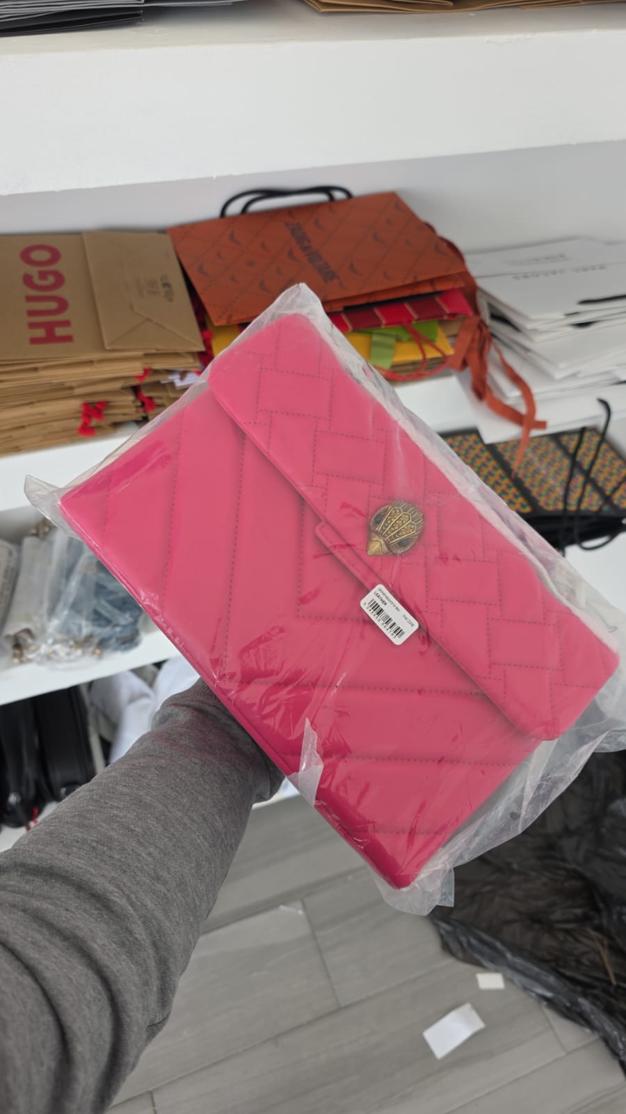 LEATHER KENSINGTON BAG PINK COMB